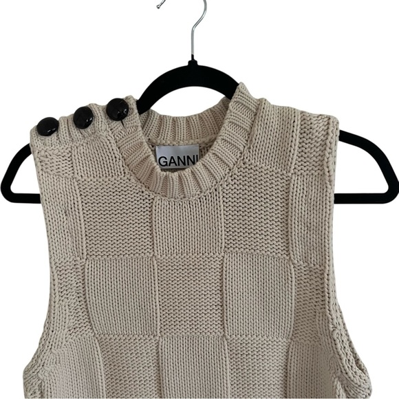Ganni Beige Smiley Graphic Cable Knit Sweater Vest NWT Small - Picture 3 of 8